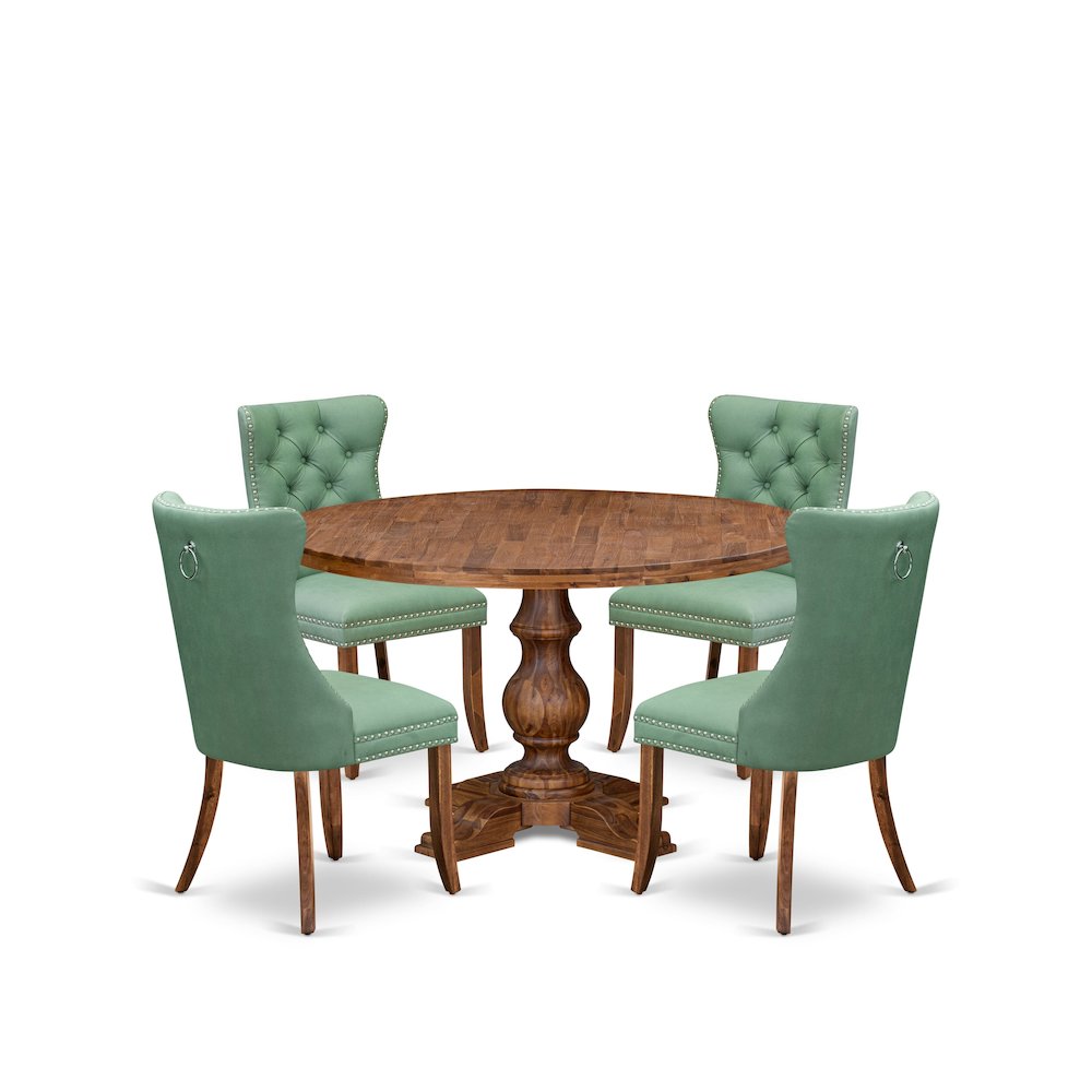 5-Pc Mid Century Dining Set Contain A Wooden Table And 4 Willow Green Chairs. Picture 1