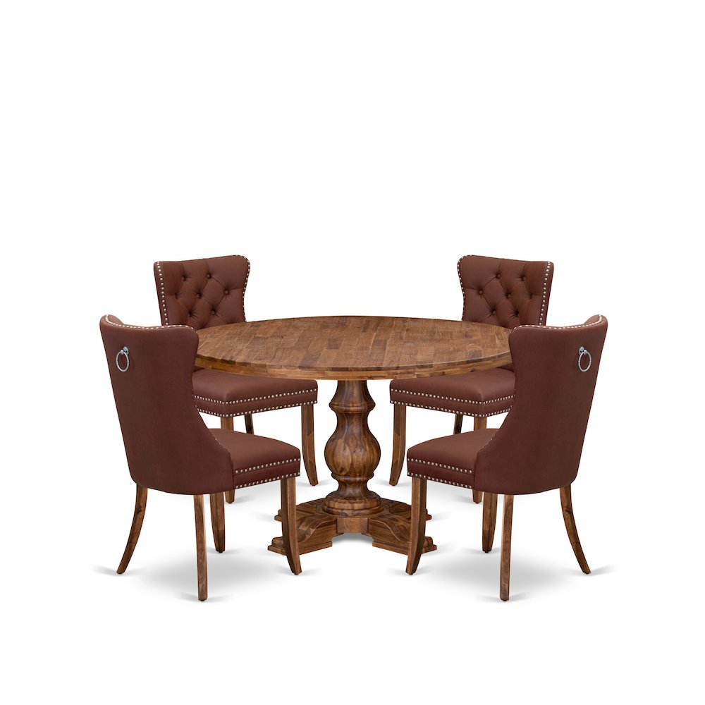 5-Pc Kitchen Table Set Contain A Wooden Table And 4 Burgundy Upholstered Chairs. Picture 1