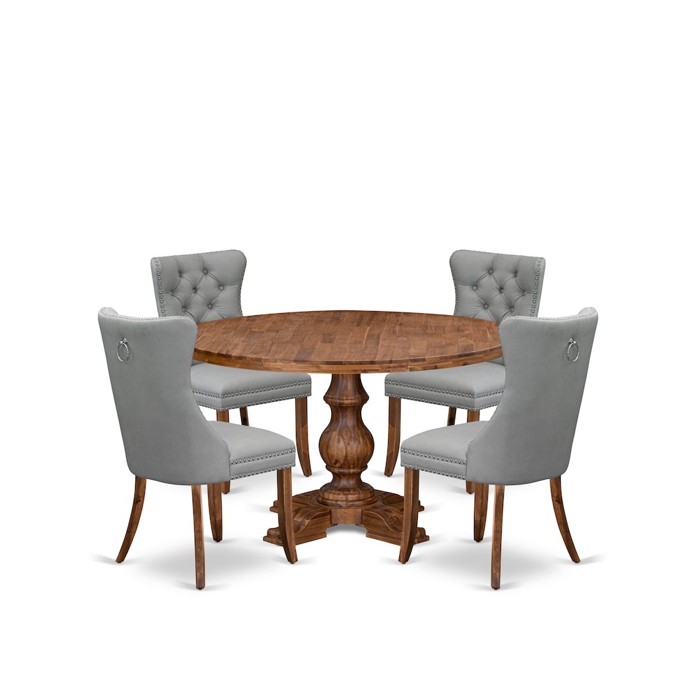 5-Pc Dining Table Set Contain A Wooden Table And 4 Light Gray Upholstered Chairs. Picture 1