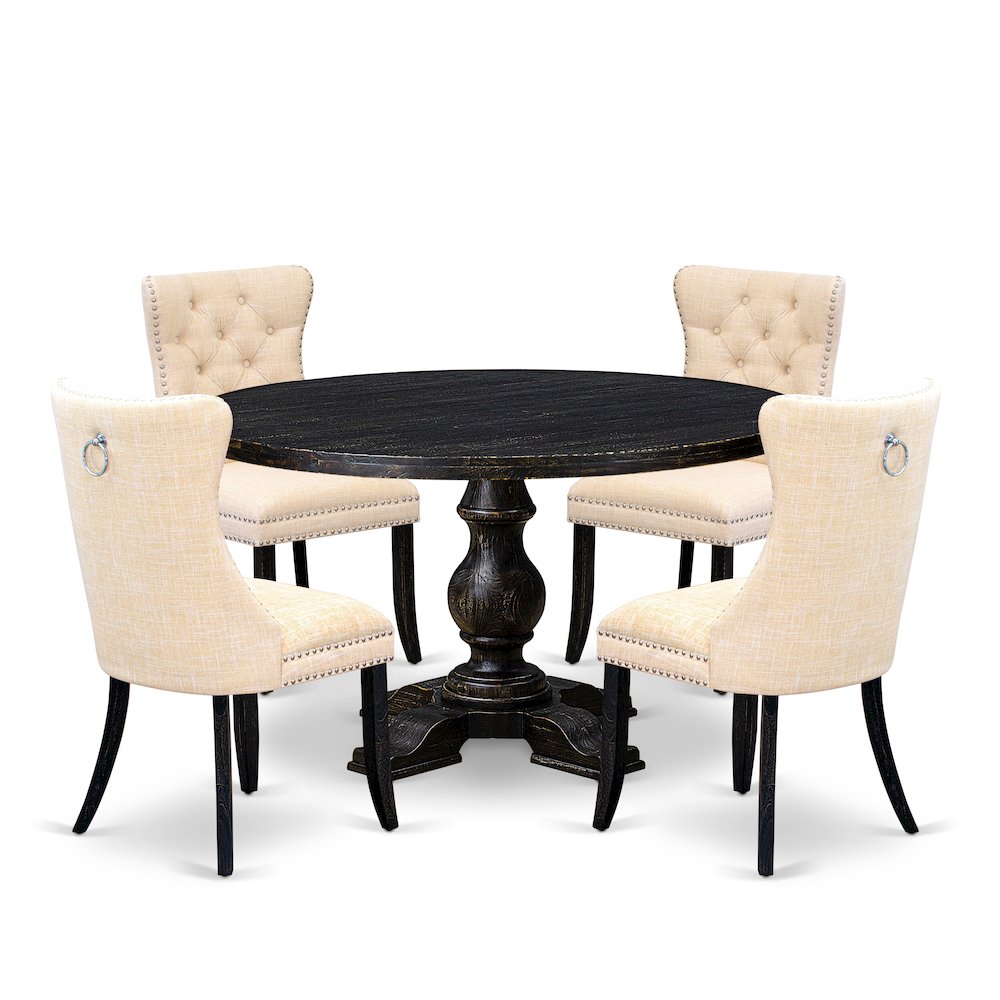 5-Pc Modern Dining Set A Wood Table, 4 Light Beige Linen Fabric Parson Chairs. Picture 1