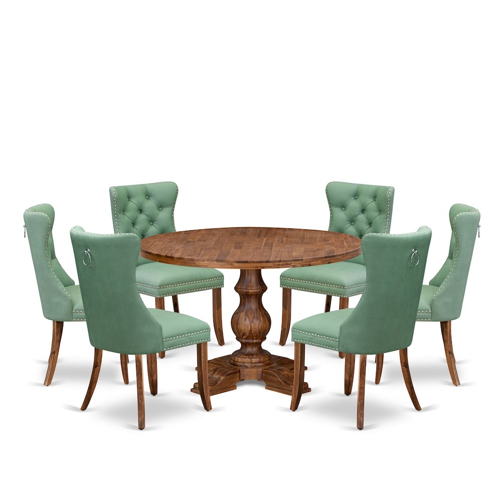 7-Pc Dining Set Include A Modern Dining Table And 6 Willow Green Chairs. Picture 1