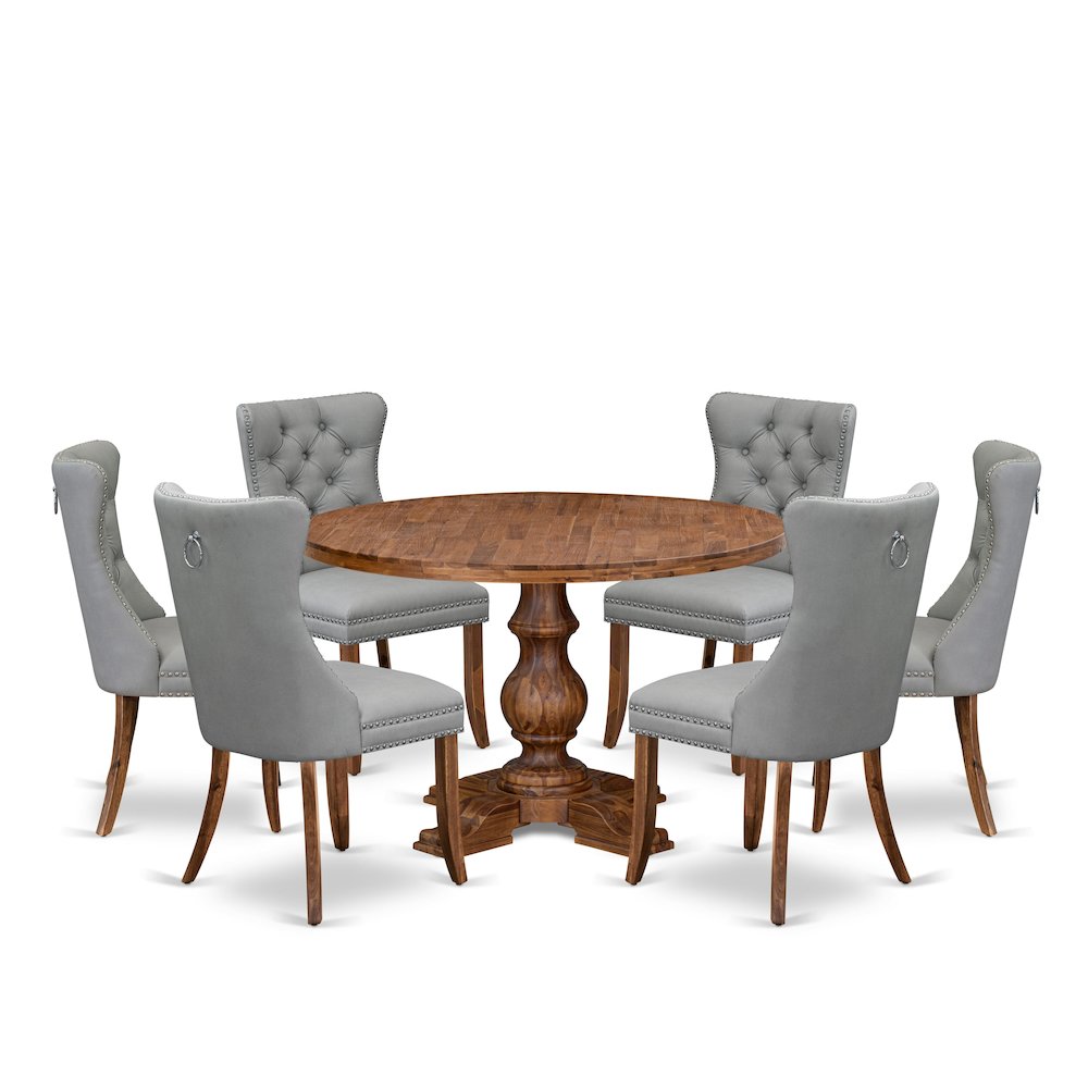7-Pc Room Table Set Include A Modern Dining Table And 6 Light Gray Parson Chairs. Picture 1