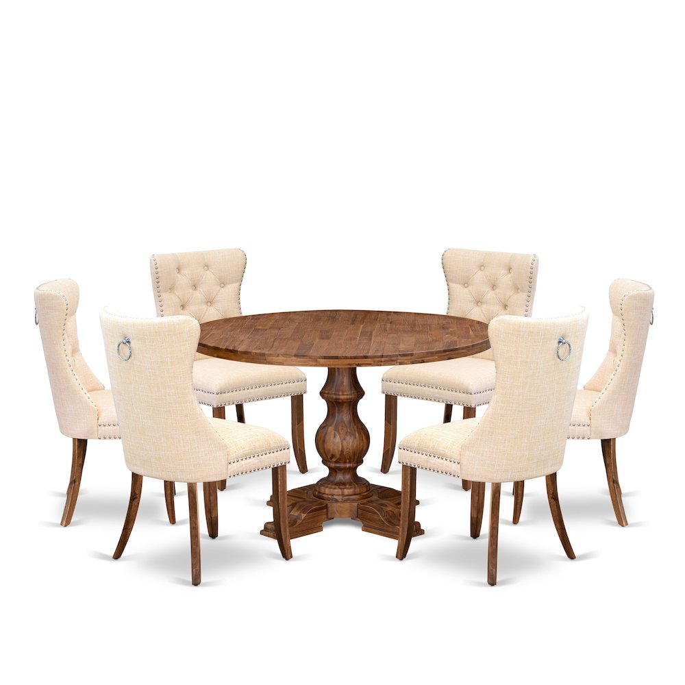 7-Piece Kitchen Table Set In Light Beige Color. Picture 1