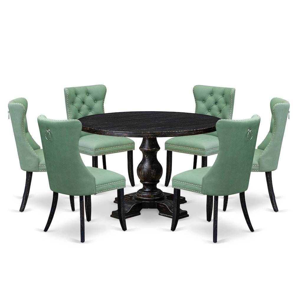 7 Piece Dinette Set Contains 48" Round Table In Willow Green Color. Picture 1