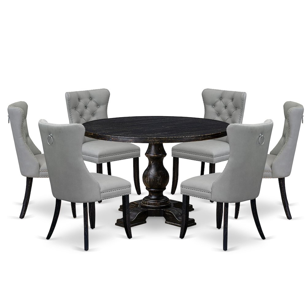 7 Piece Dining Table Set Contains 48" Round Table In Light Gray Color. Picture 1