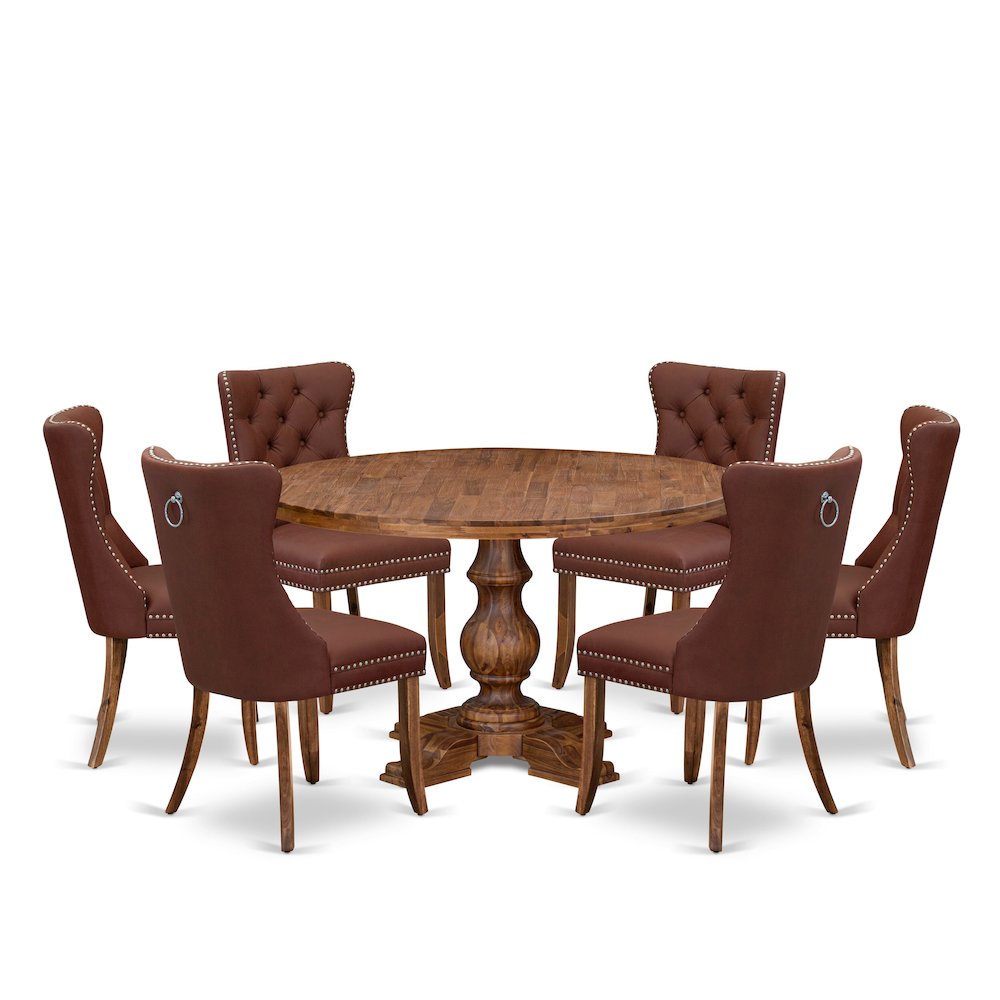 7-Pc Dining Set Include A Dining Table And 6 Burgundy Faux Leather Parson Chairs. Picture 1