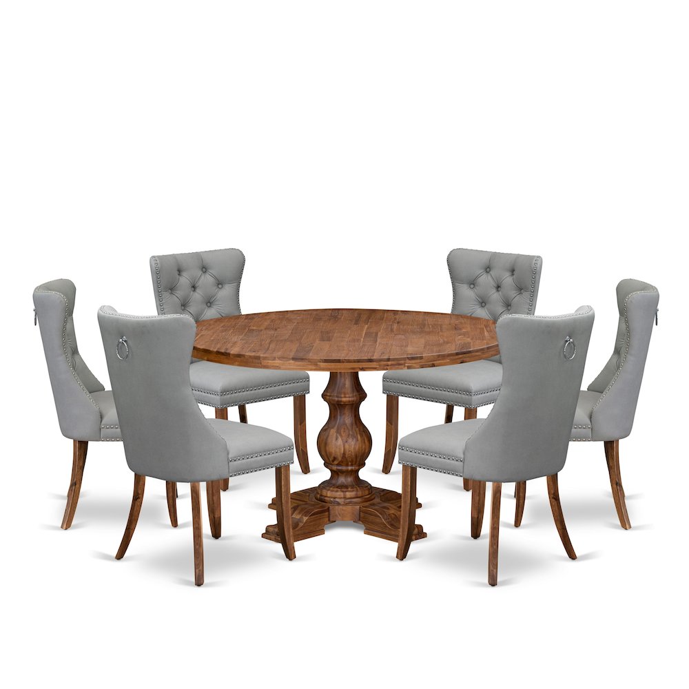 7-Pc Modern Dining Set Include A Dining Table And 6 Light Gray Parsons Chairs. Picture 1