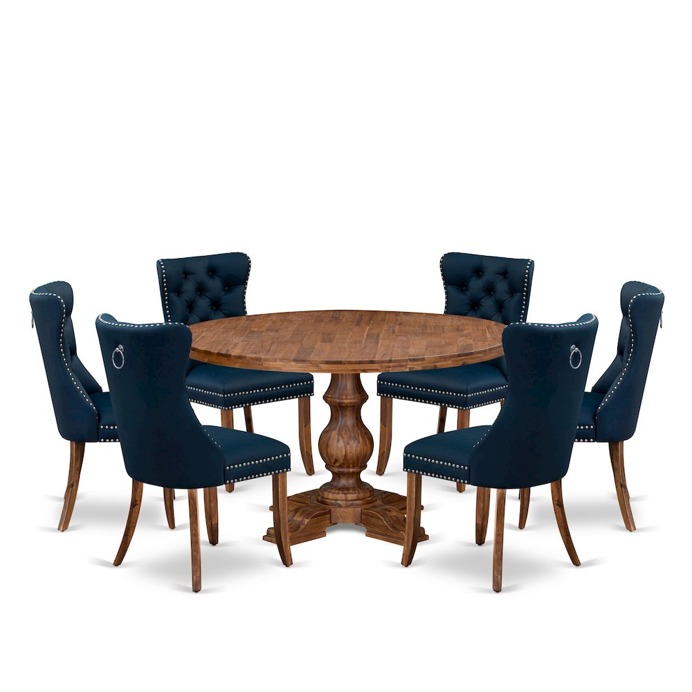 7-Piece Modern Dining Set In Navy Blue Color. Picture 1