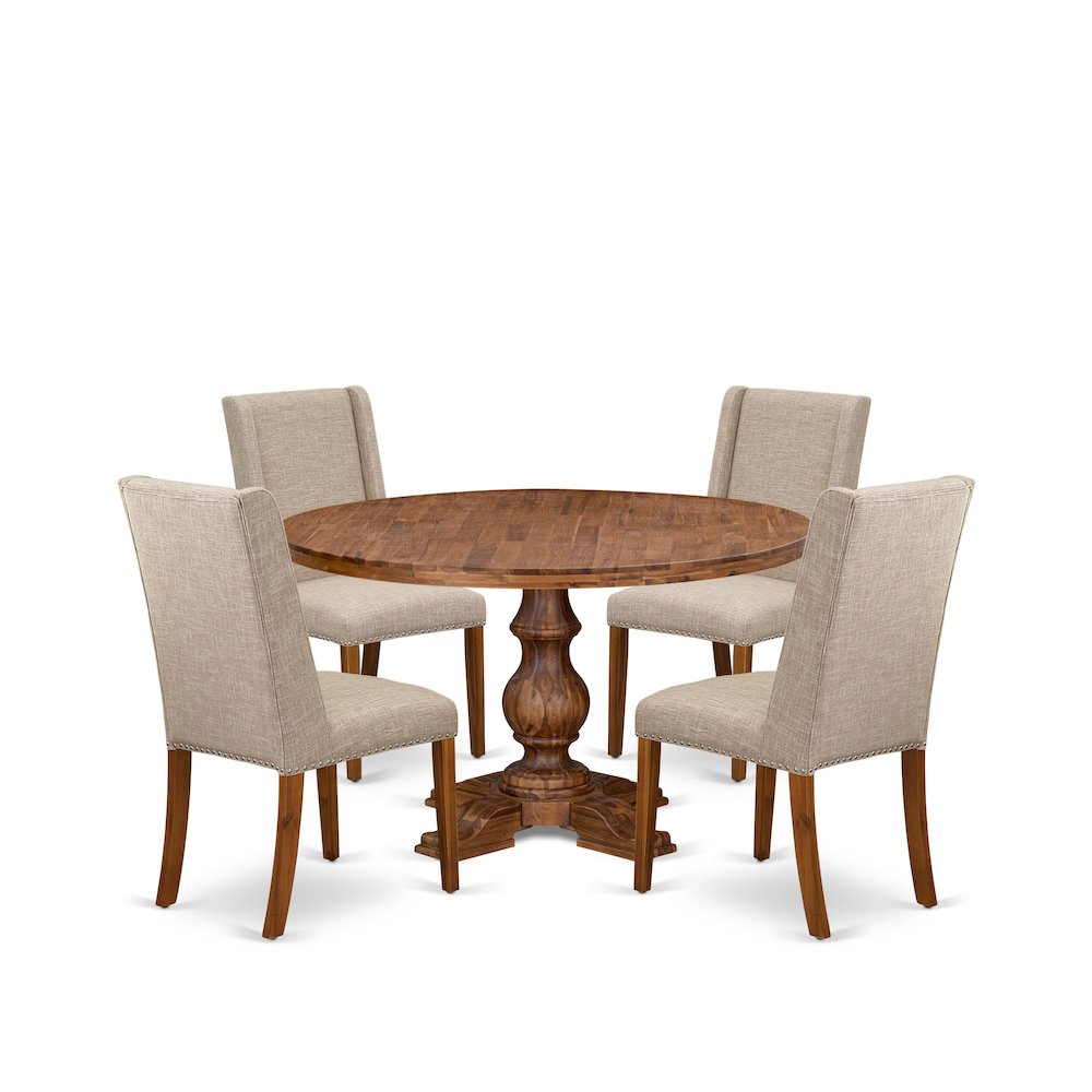 5-Pc Mid-Century Dining Set A Dining Room Table, 4 Light Tan Parson Chairs. Picture 1