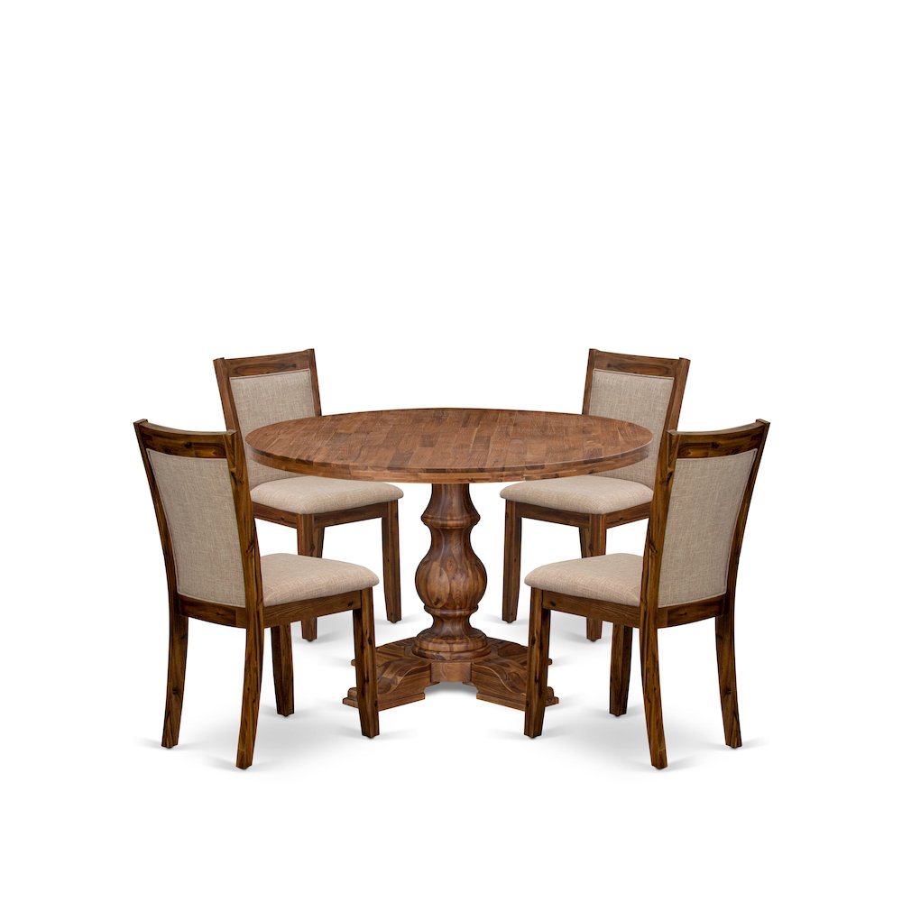 5-Pc Kitchen Set A Pedestal Breakfast Table, 4 Light Tan Fabric Dining Chairs. Picture 1