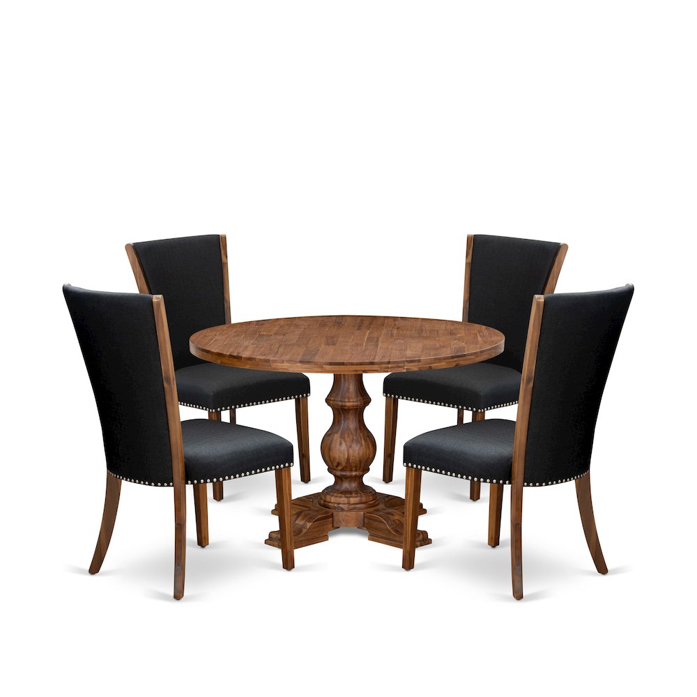 5 Piece Dining Table Set For 4 Includes 48" Round Table In Black Color. Picture 1