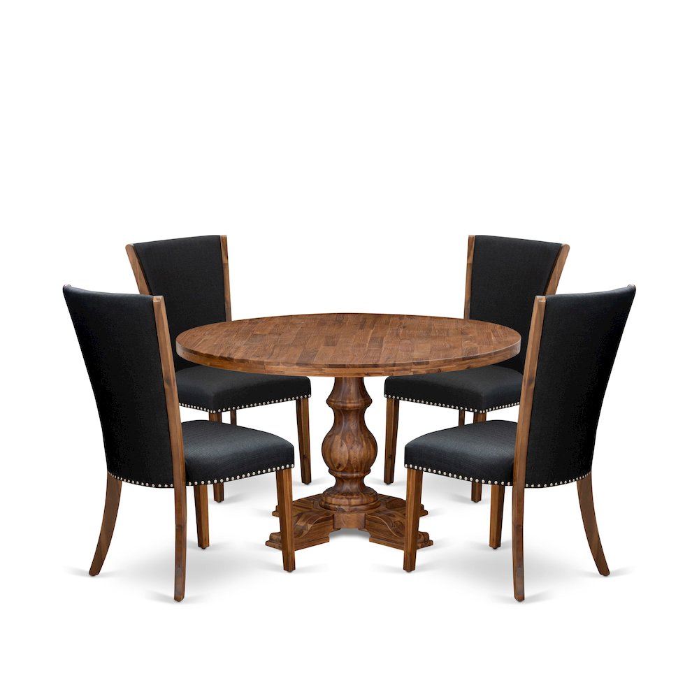 5 Piece Dining Table Set For 4 Includes 54" Round Table In Black Color. Picture 1