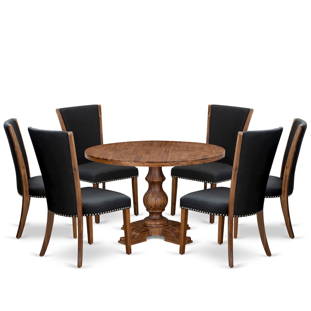 7 Piece Kitchen Table Set Includes 48" Round Table In Black Color. Picture 1