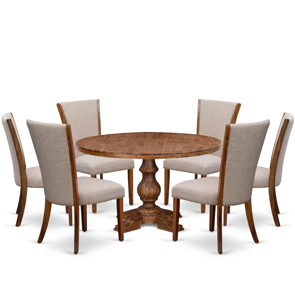 7 Piece Dining Set Includes 54" Round Table In Light Tan Color. Picture 1