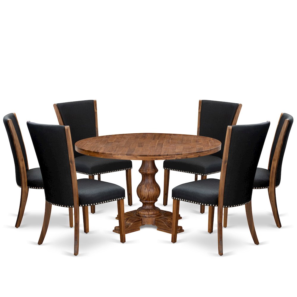 7 Piece Dining Set Consists Of 54" Round Kitchen Table In Black Color. Picture 1