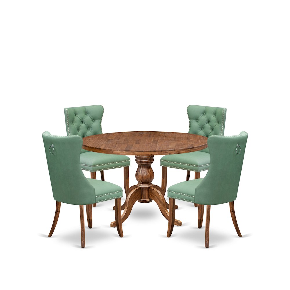 5-Pc Diningset Consist A Wood Dining Table And 4 Willow Green Parsons Chairs. Picture 1