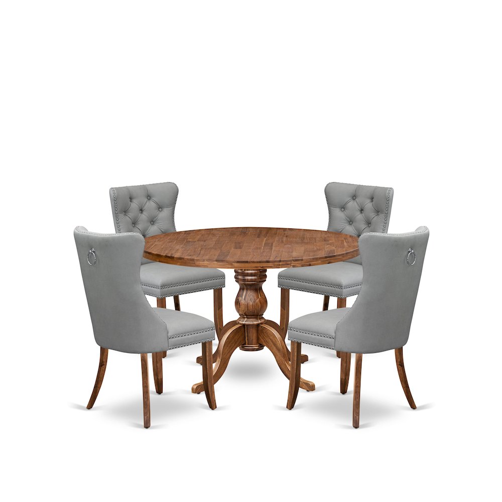 5-Pc Kitchen Table Set Consist A Table, 4 Light Gray Upholstered Dining Chairs. Picture 1