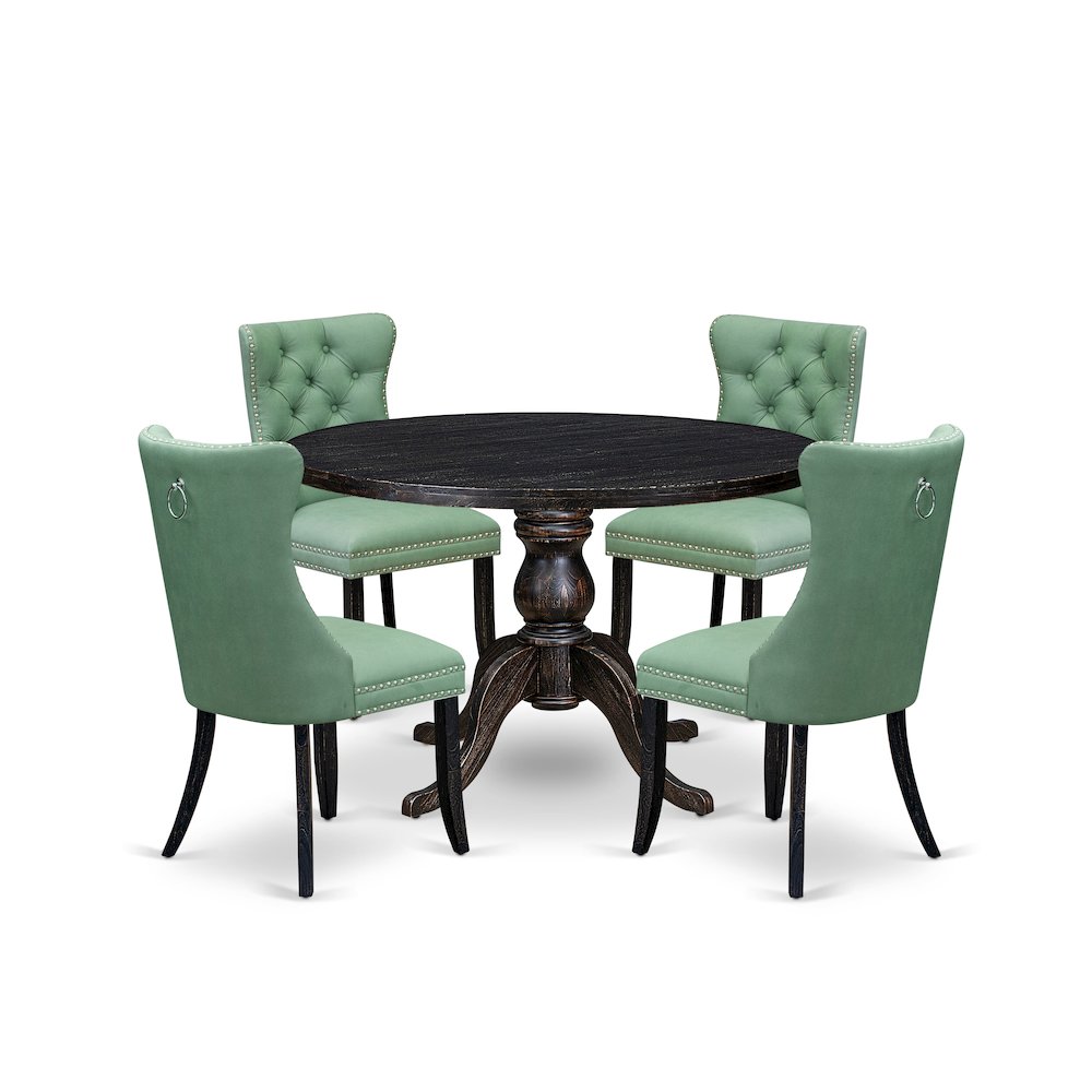5 Piece Dining Set Includes 48" Round Table In Willow Green Color. Picture 1