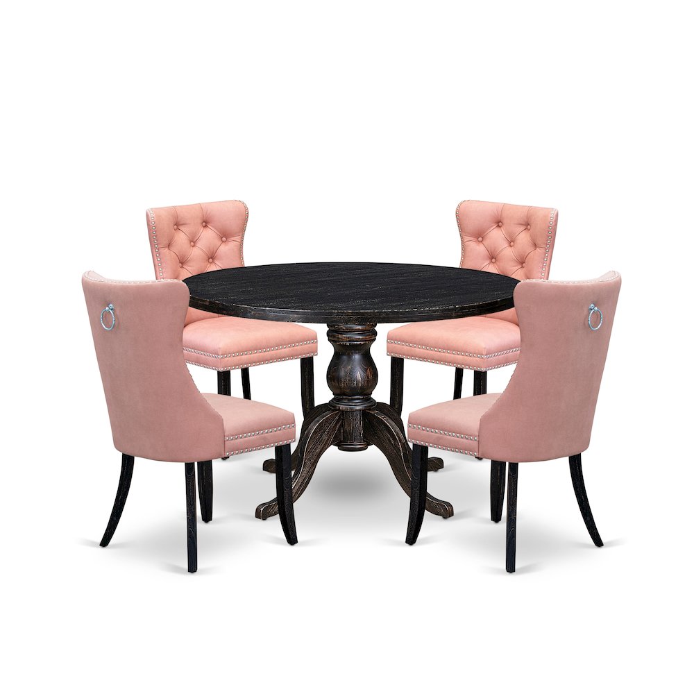 5 Piece Dining Set For 4 Includes 48" Round Table In Beige Red Color. Picture 1