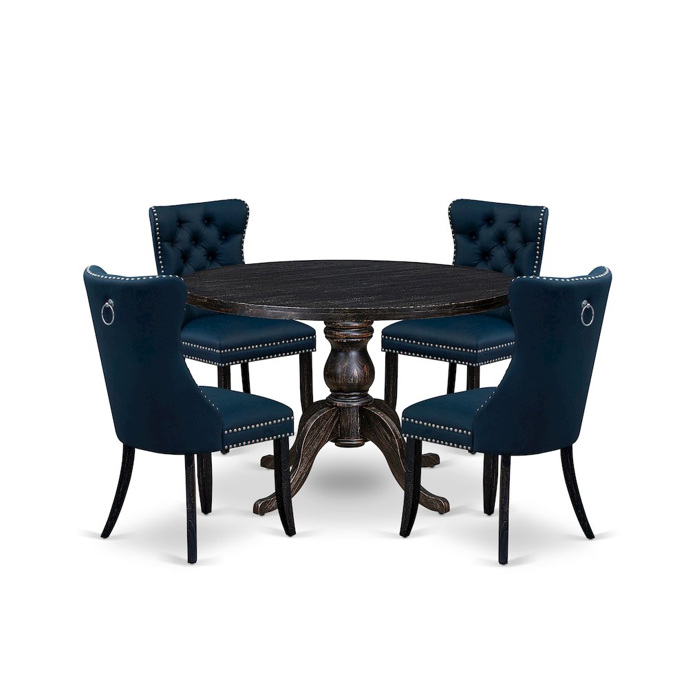 5 Piece Dining Table Set Includes 48" Round Table In Navy Blue Color. Picture 1