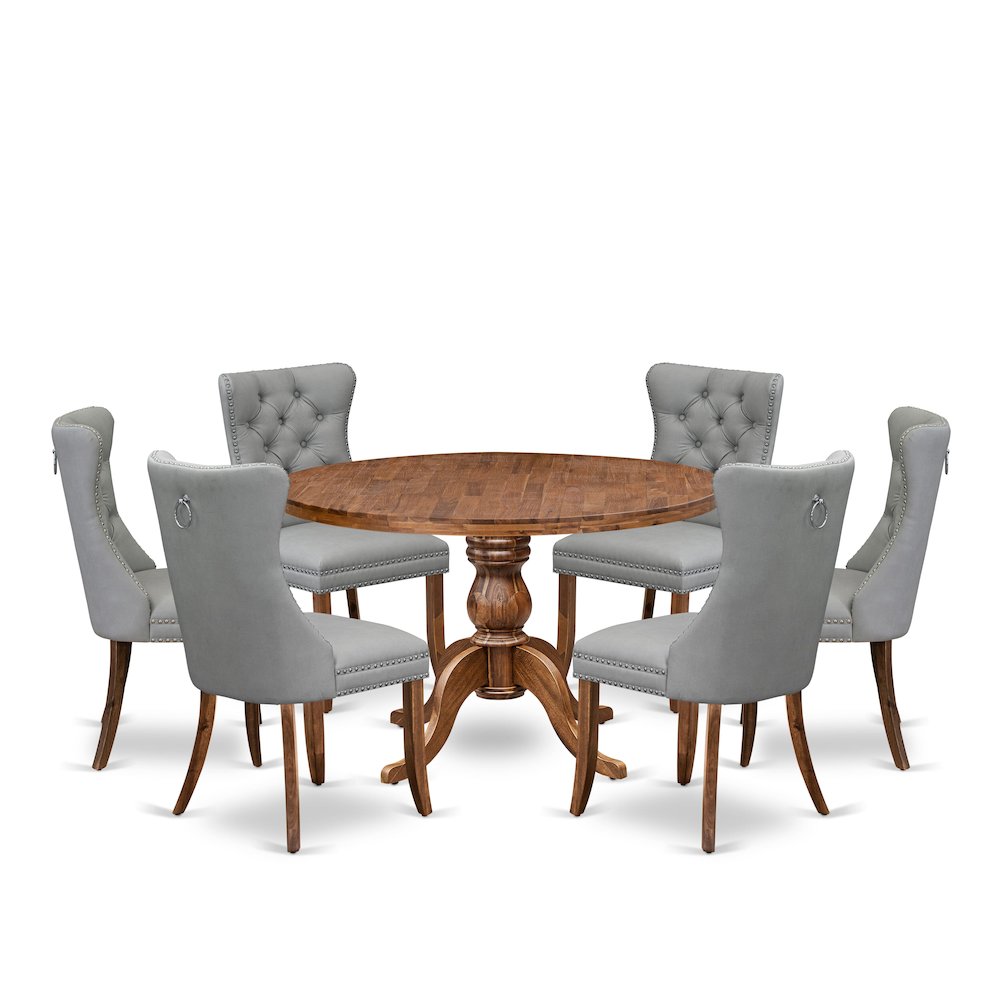 7-Pc Dining Set Contain A Mid Century Dining Table And 6 Light Gray Chairs. Picture 1