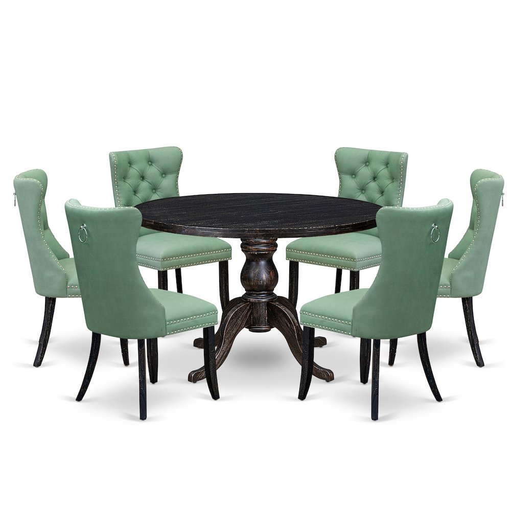 7 Piece Dinette Set Consists Of 48" Round Table In Willow Green Color. Picture 1