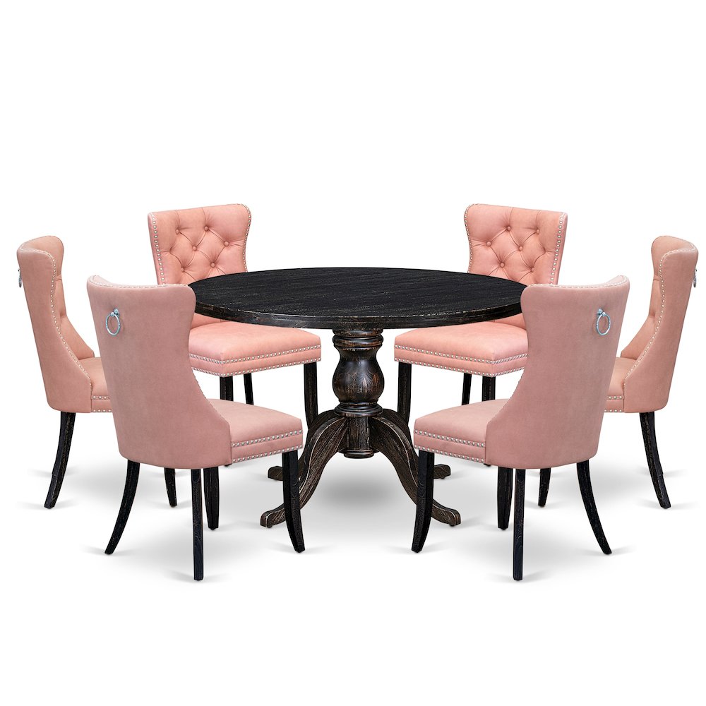 7 Piece Dining Set Consists Of 48" Round Table In Beige Red Color. Picture 1