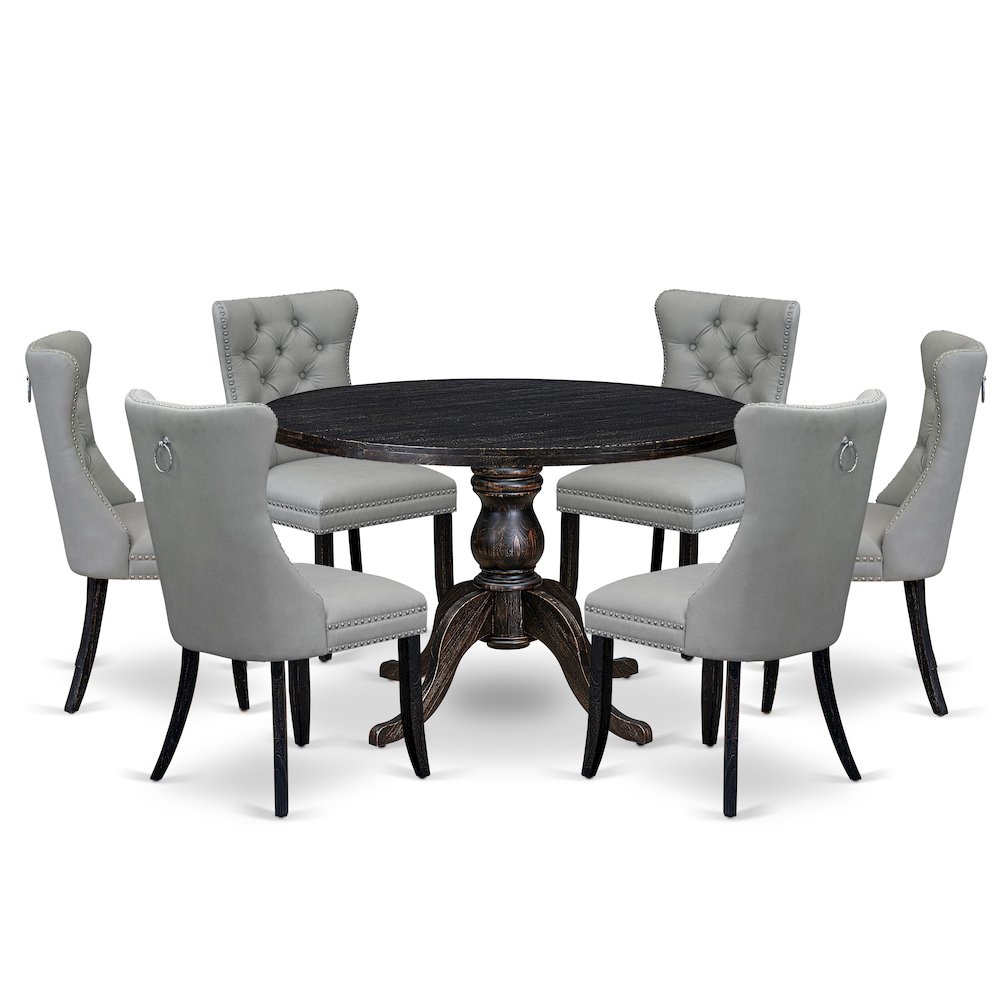 7 Piece Dining Table Set Consists Of 48" Round Table In Light Gray Color. Picture 1