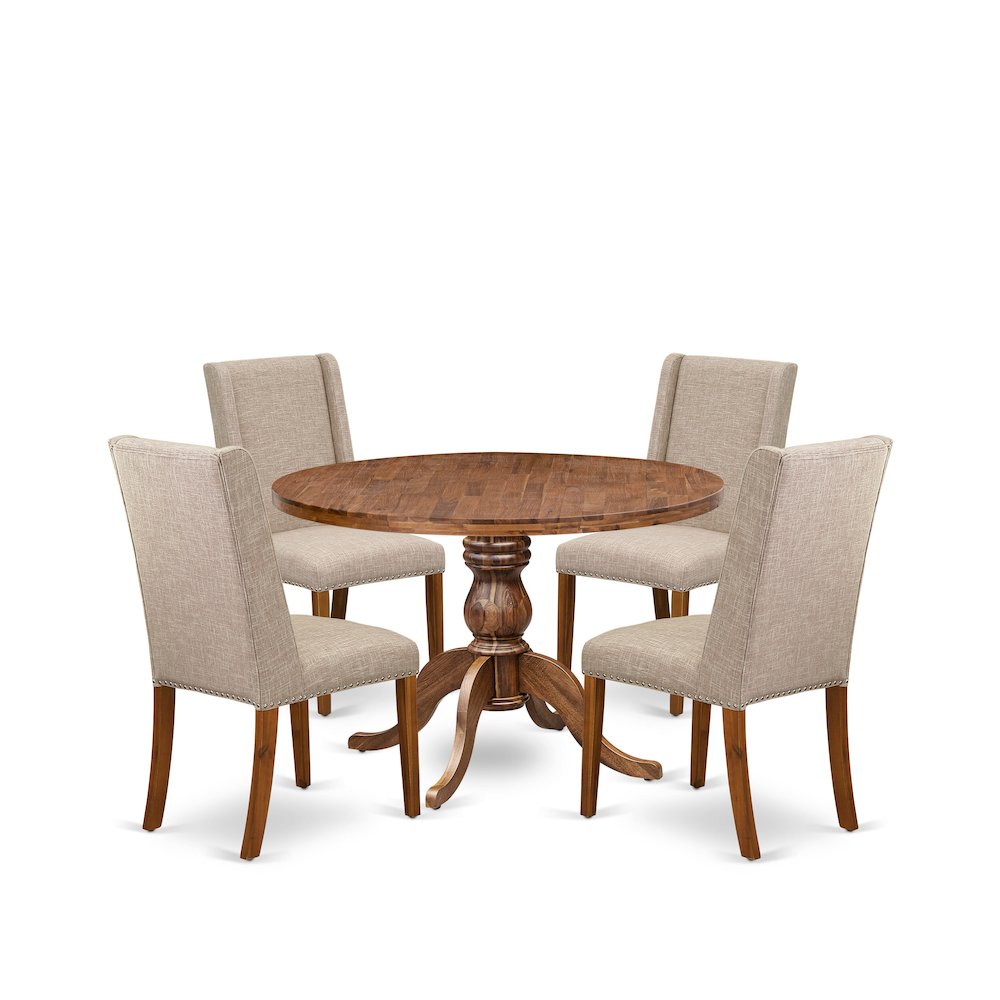 5-Piece Dining Room Table Set A Dining Table, 4 Light Tan Fabric Dining Chairs. Picture 1