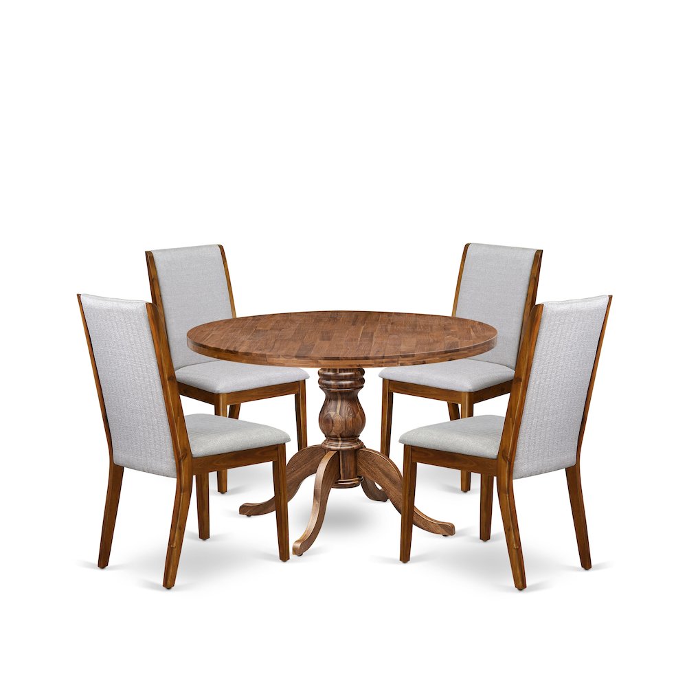 5-Pc Kitchen Table Set A Pedestal Dining Table, 4 Grey Fabric Dining Chairs. Picture 1