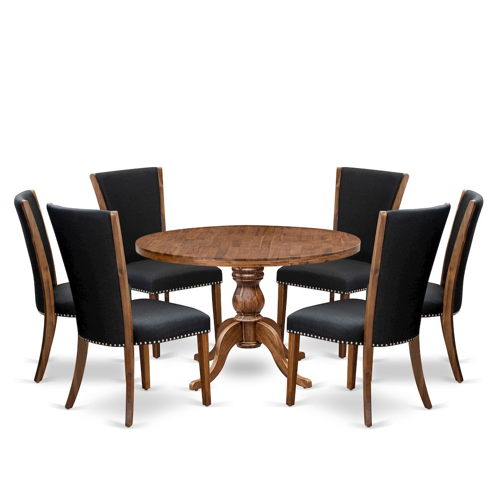 7 Piece Dining Table Set For 6 Contains 48" Round Table In Black Color. Picture 1