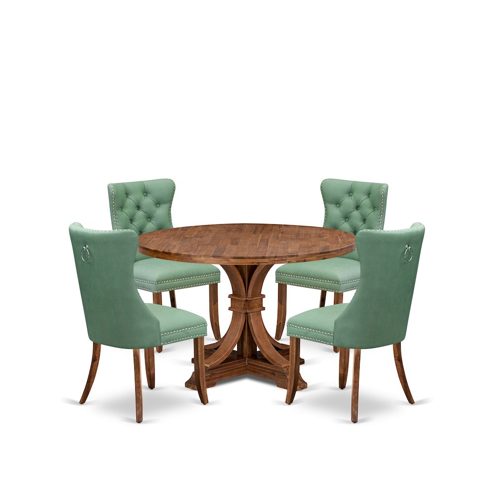 5-Pc Modern Dining Set Include A Wooden Table And 4 Willow Green Parson Chairs. Picture 1