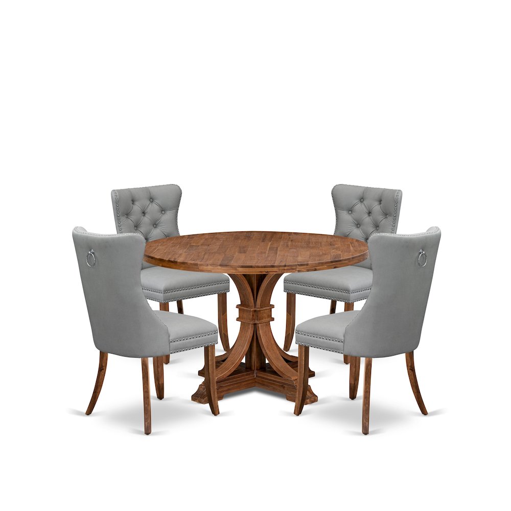 5-Pc Dining Room Set Include A Wooden Table And 4 Light Gray Upholstered Chairs. Picture 1