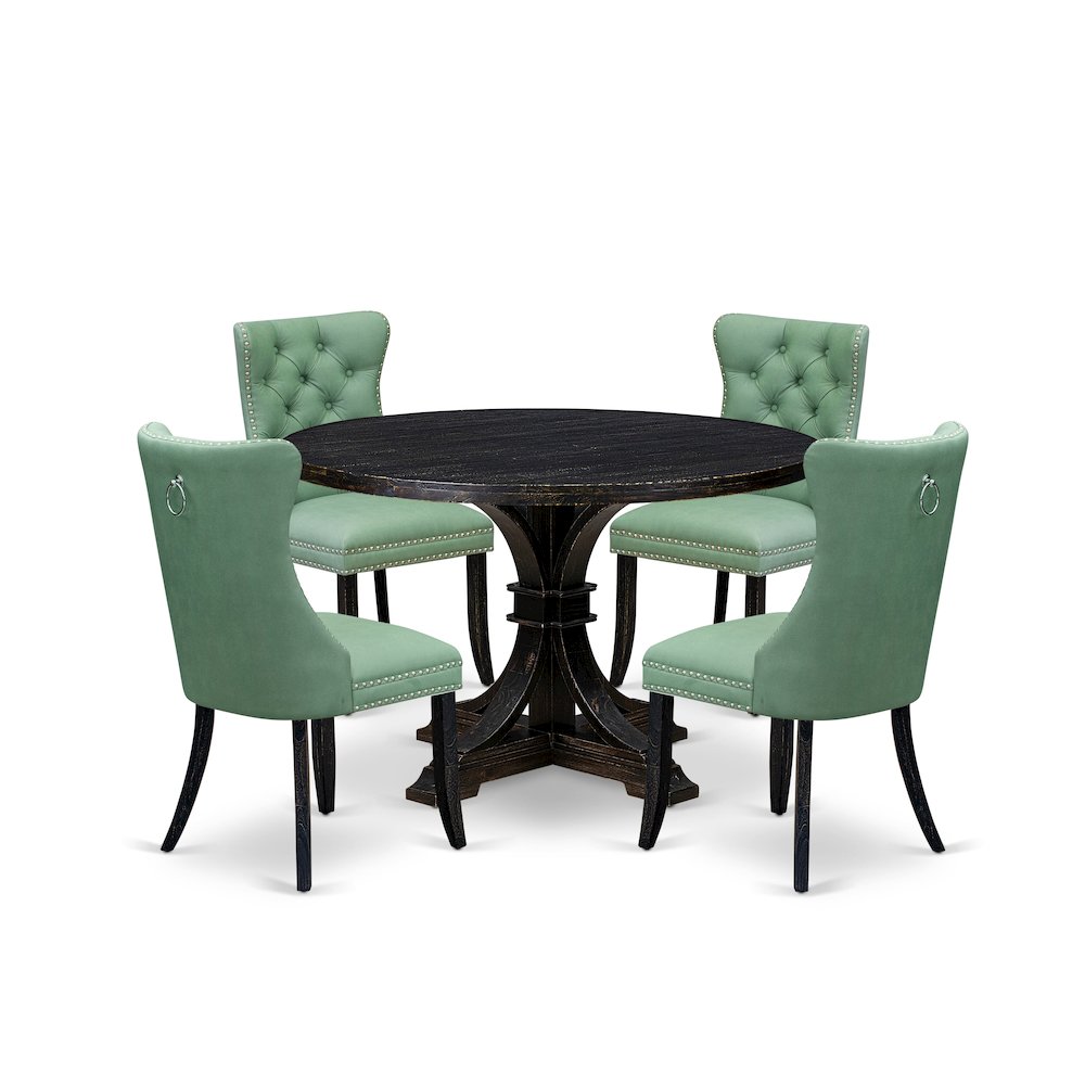 5 Piece Dining Set Contains 48" Round Table In Willow Green Color. Picture 1