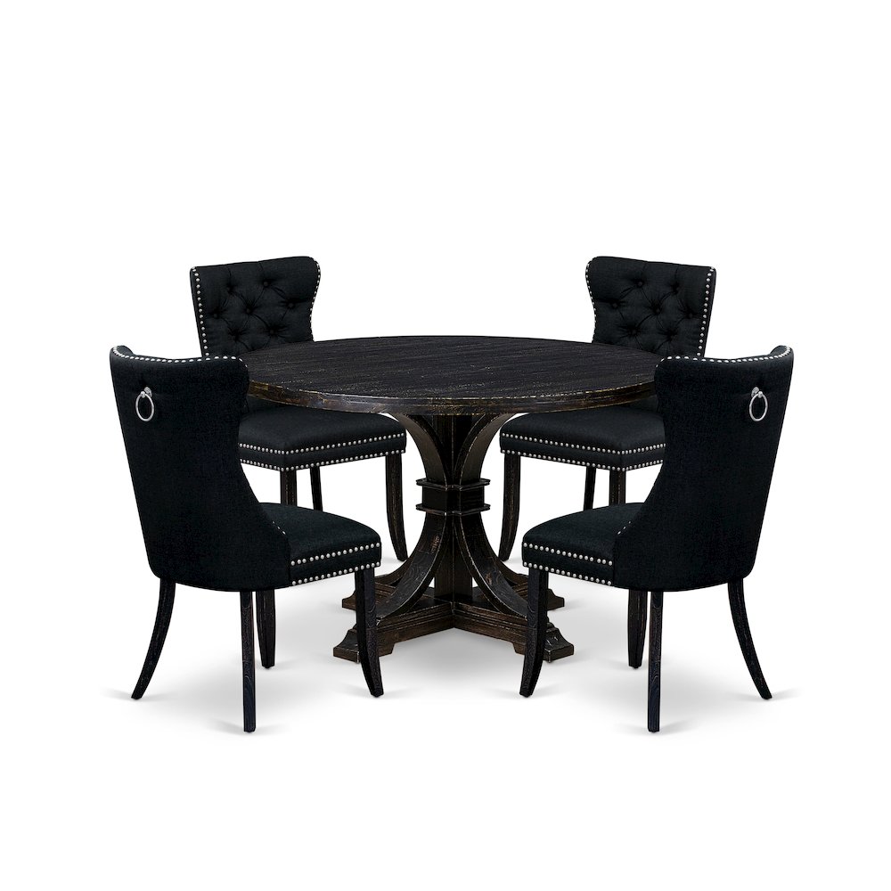 5-Pc Dining Room Set Of A Dinner Table, 4 Black Linen Fabric Kitchen Chair. Picture 1