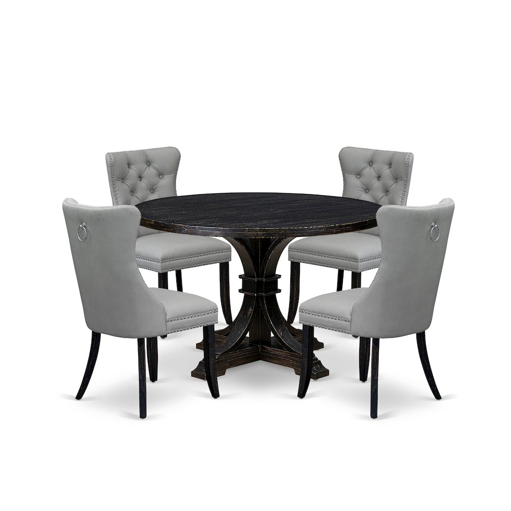 5 Piece Dining Table Set Contains 48" Round Table In Light Gray Color. Picture 1