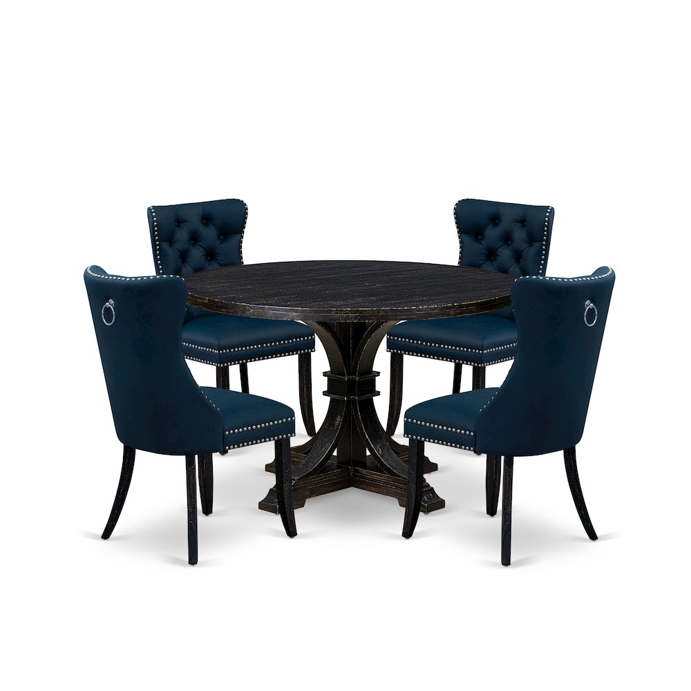 5 Piece Dining Table Set Contains 48" Round Table In Navy Blue Color. Picture 1