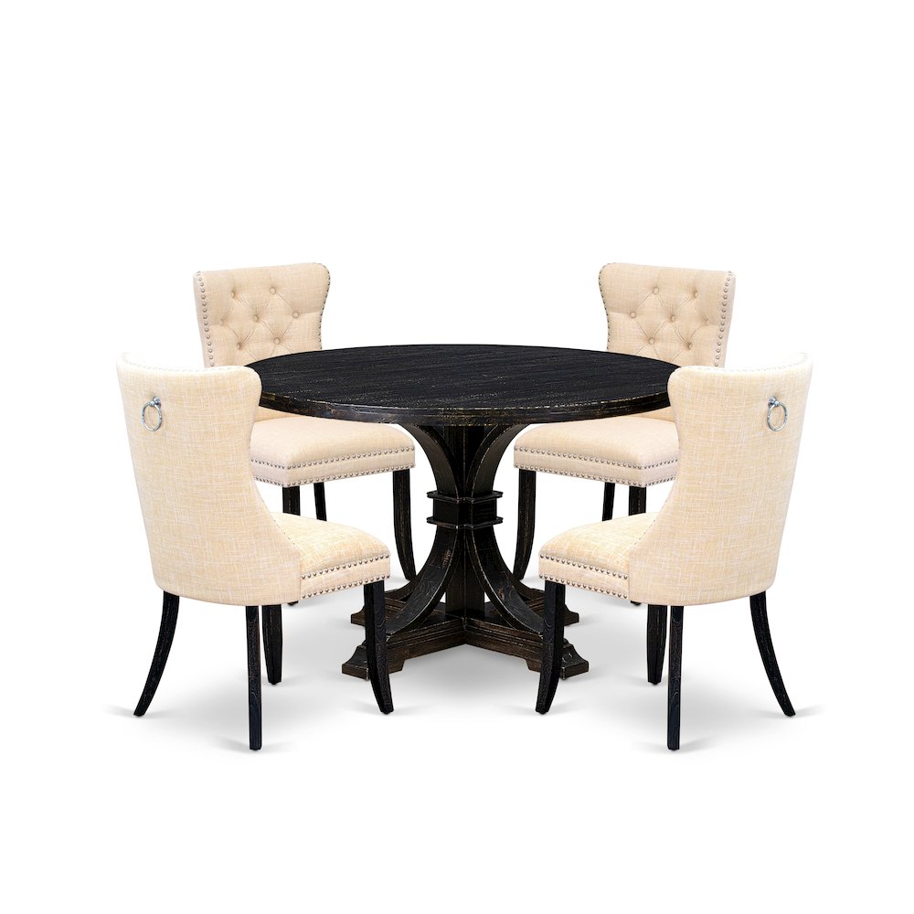 5-Pc Dining Table A Dining Table And 4 Light Beige Linen Fabric Dinner Chairs. Picture 1