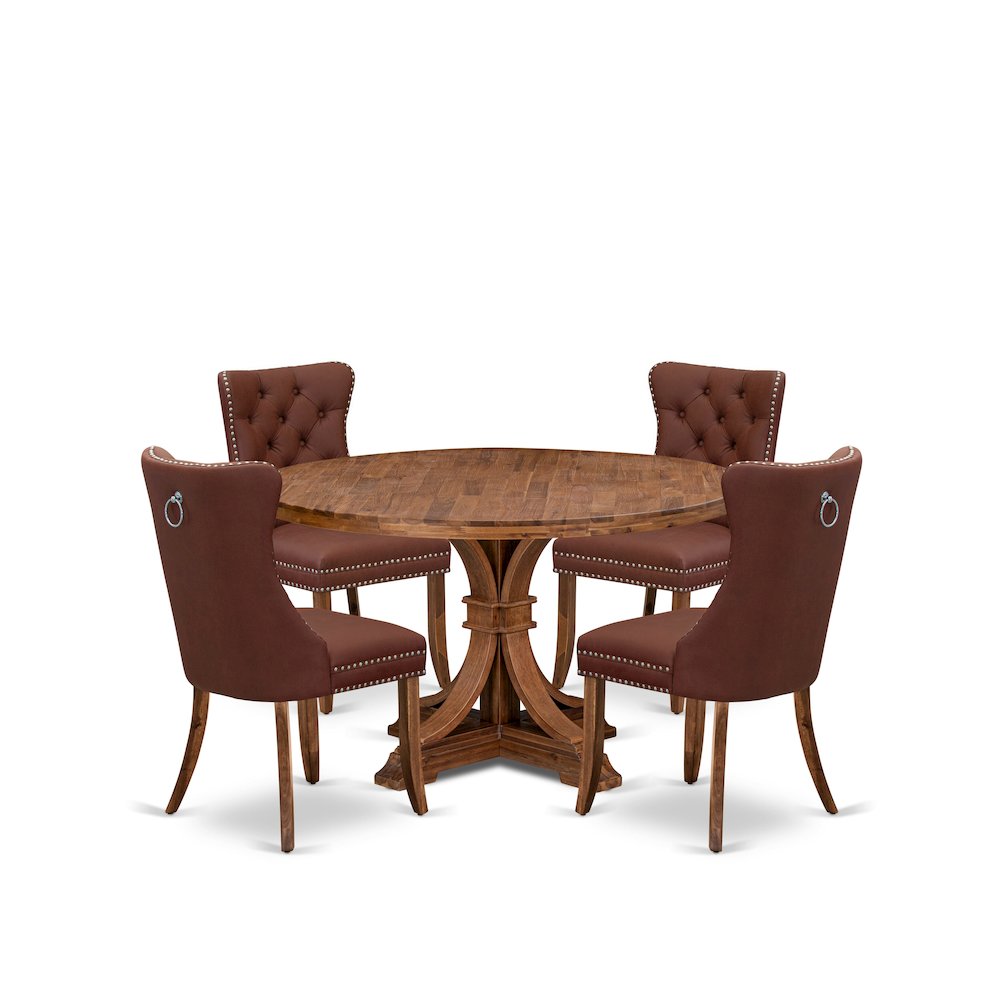 5-Pc Dining Room Set Consist A Kitchen Table And 4 Burgundy Upholstered Chairs. Picture 1