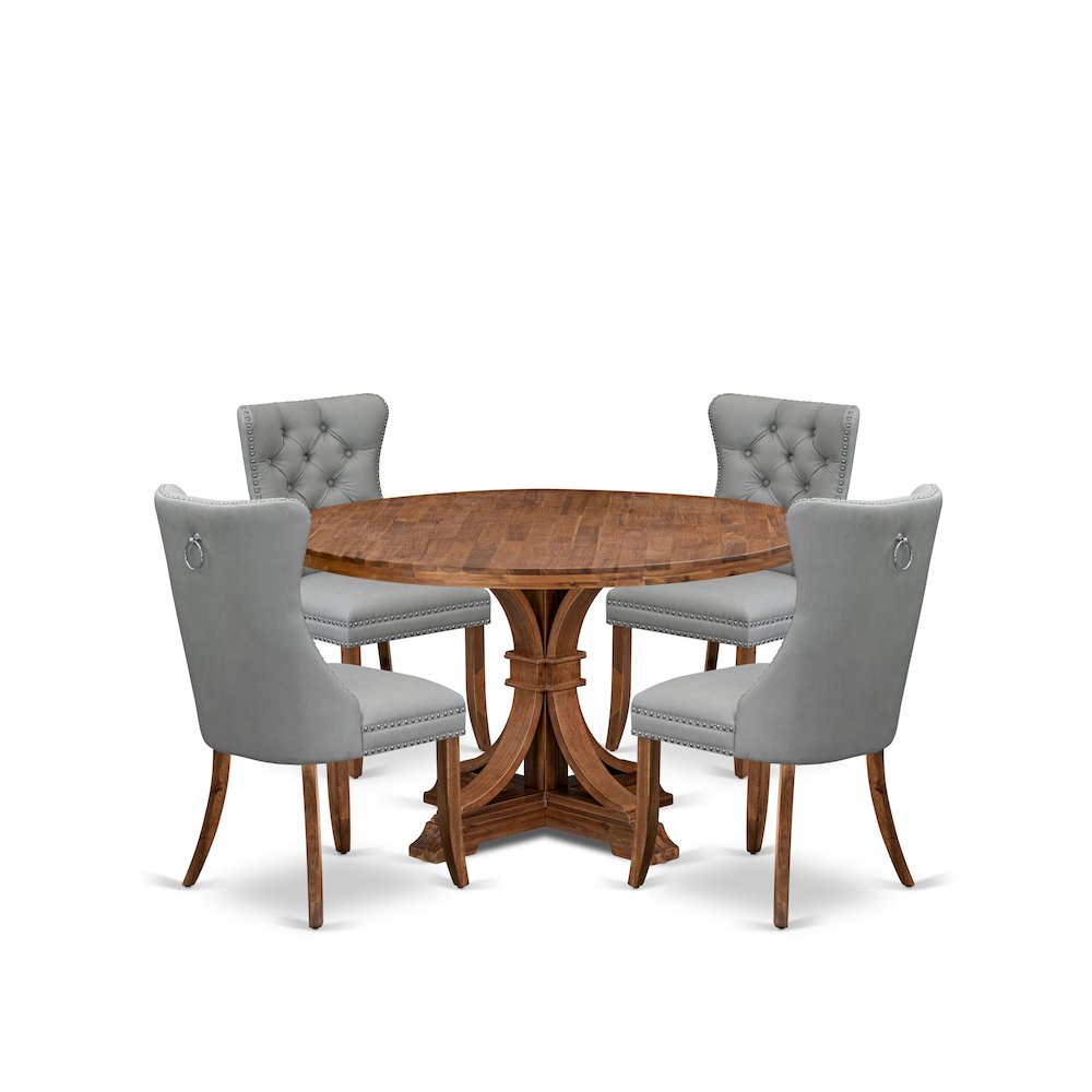 5-Pc Mid Century Dining Set Consist A Kitchen Table And 4 Light Gray Chairs. Picture 1