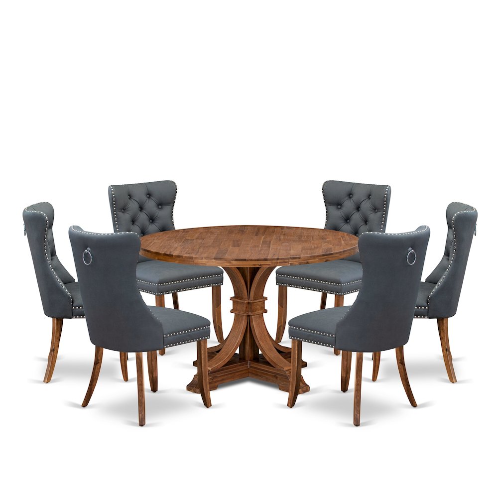 7-Piece Dining Table Set Of A Modern Dining Table, 6 Platinum Gray Dinner Chairs. Picture 1