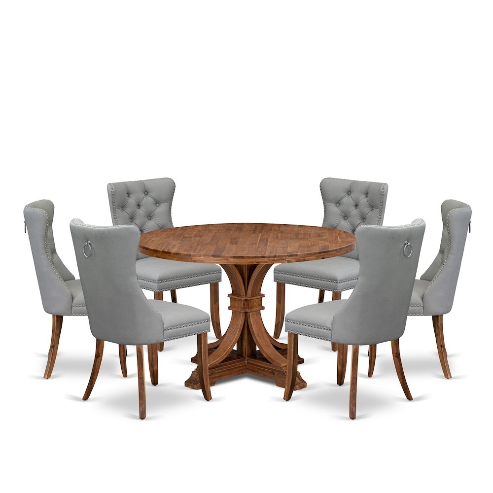7-Pc Dining Table Set Consist A Mid Century Dining Table And 6 Light Gray Chairs. Picture 1