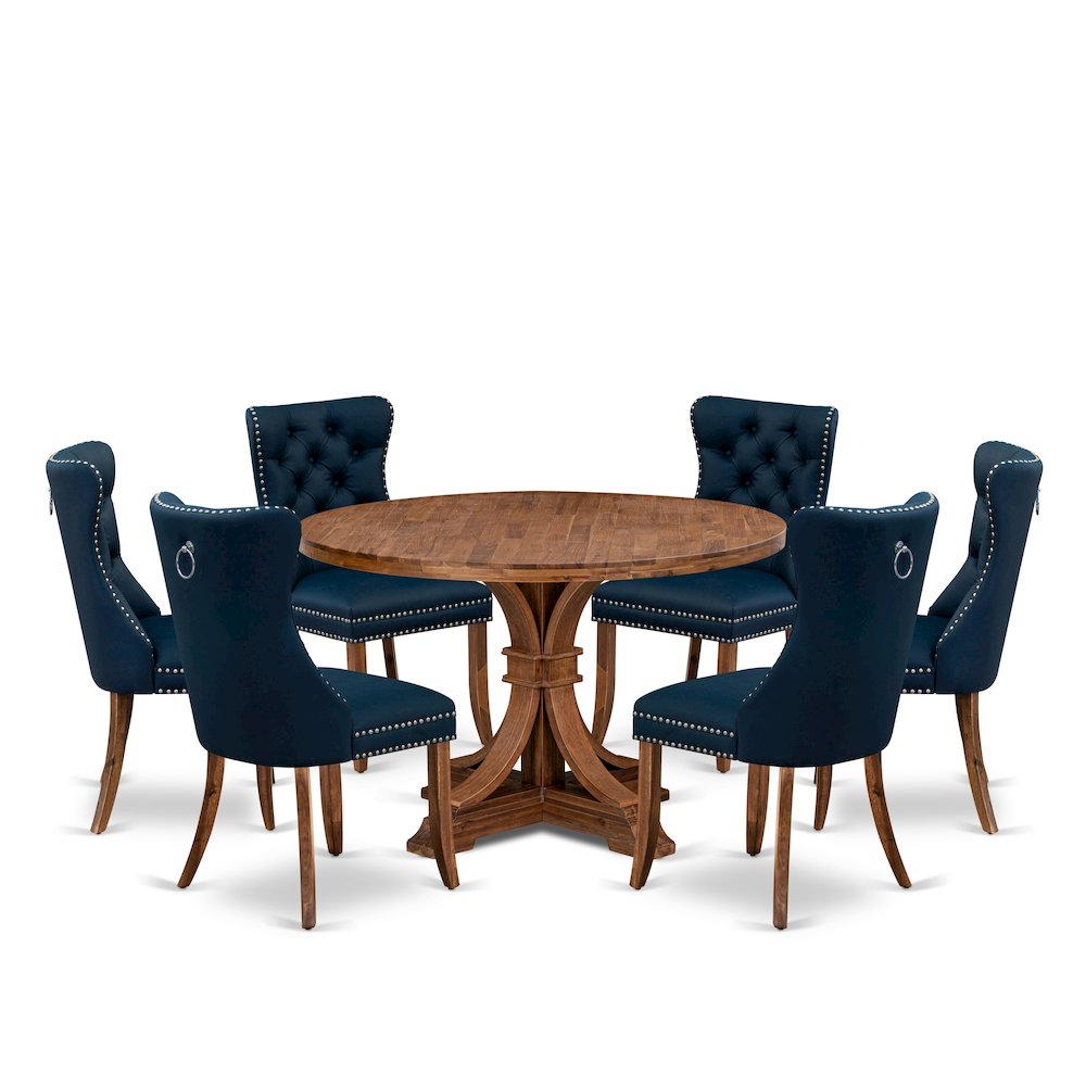 7-Piece Dining Table Set In Navy Blue Color. Picture 1