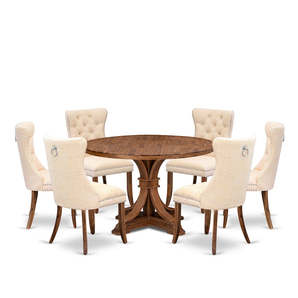 7-Piece Kitchen Table Set In Light Beige Color. Picture 1