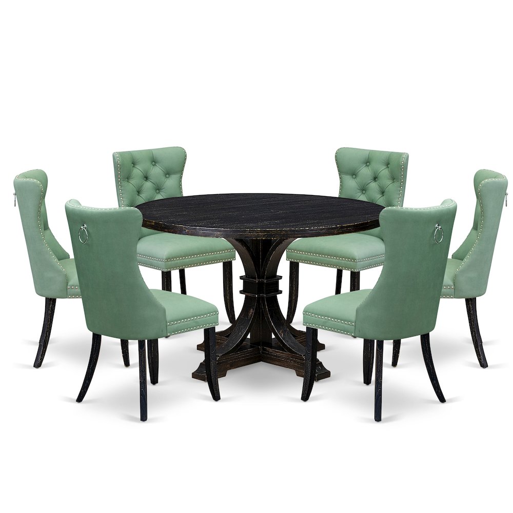 7 Piece Dinette Set Includes 48" Round Table In Willow Green Color. Picture 1