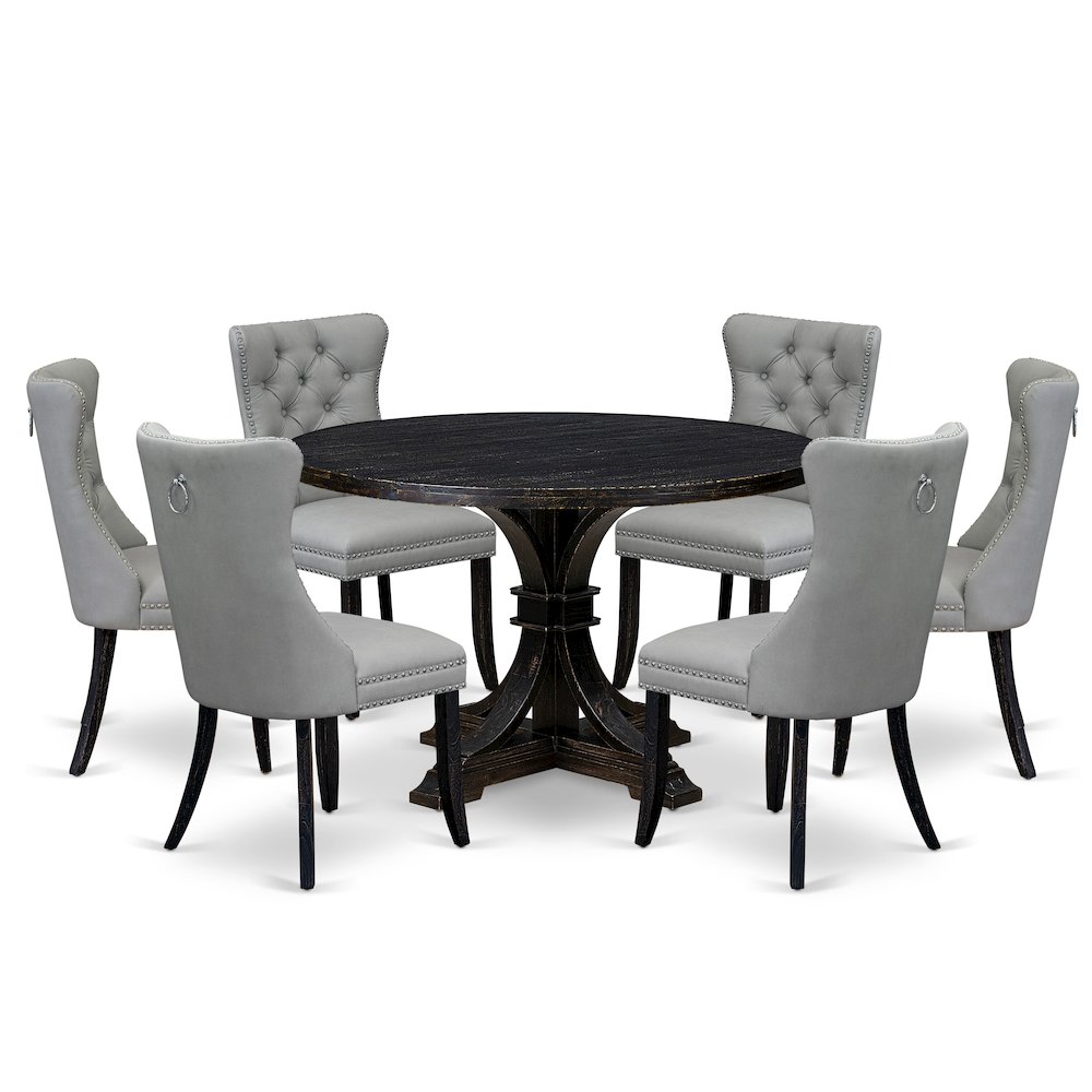 7 Piece Dining Table Set Includes 48" Round Table In Light Gray Color. Picture 1