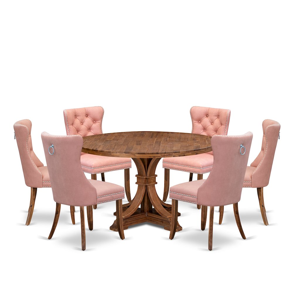 7-Pc Kitchen Table Set Contain A Dining Room Table And 6 Beige Red Dining Chairs. Picture 1