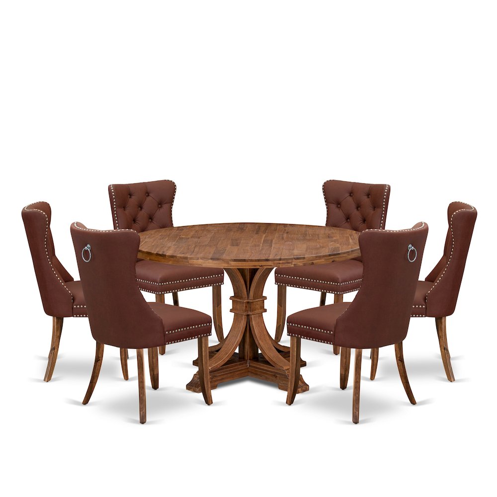 7-Pc Modern Dining Table Set Contain A Room Table And 6 Burgundy Padded Chairs. Picture 1