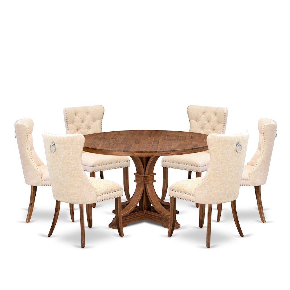 7-Piece Dining Room Set In Light Beige Color. Picture 1