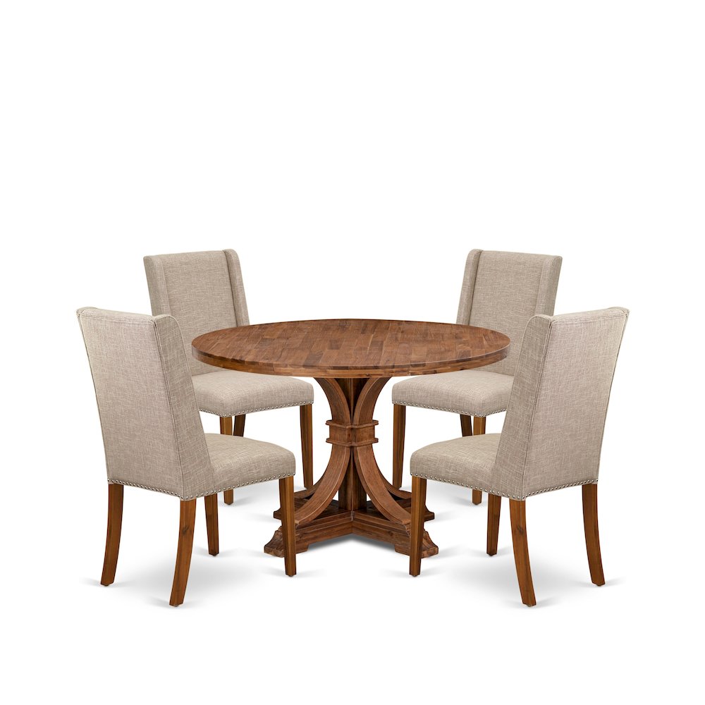 5-Piece Kitchen Table Set Consist Of A Dining Table, 4 Light Tan Kitchen Chairs. Picture 1